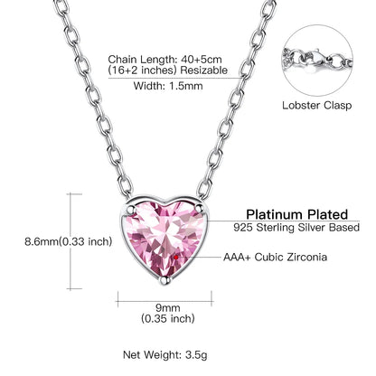 Women 925 Sterling Silver Birthstone Love Heart Necklace, Birthday Valentines Gift