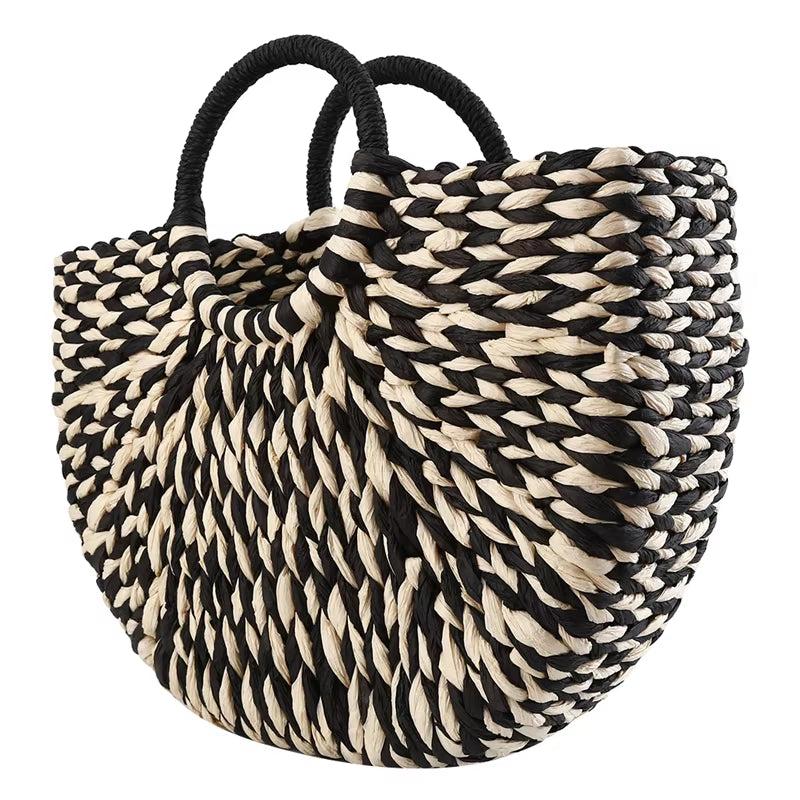 Women New Straw Handbags Woman Handmade Woven Basket Rattan Handbag for Femme Ladies Simple All-Match Handbag