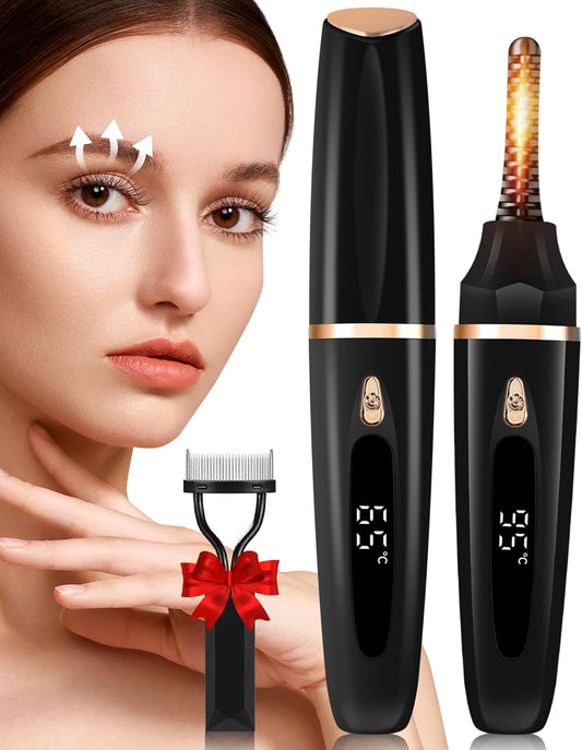 Heated Eyelash Curlers - Eye Lash Curler Heat with Eyelash Comb - Electric Eyelash Curler - Rizador De Pestañasey LED Display 3 Temp Settings USB Charge Natural Curling 24H for Women Makeup Tool Gifts