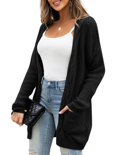 Women Cardigan Sweater Chunky Cable Knit Loose Cardigan with Pockets S-XXL