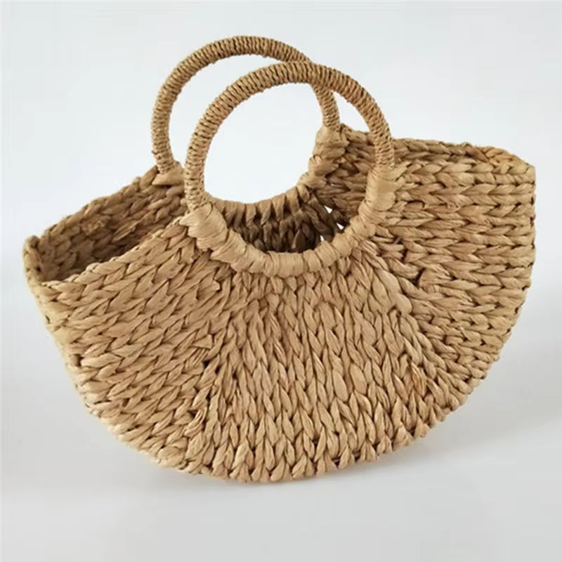 Women New Straw Handbags Woman Handmade Woven Basket Rattan Handbag for Femme Ladies Simple All-Match Handbag